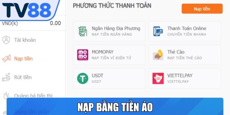 Nạp bằng tiền ảo là lựa chọn hiện đại được bet thủ ưa chuộng